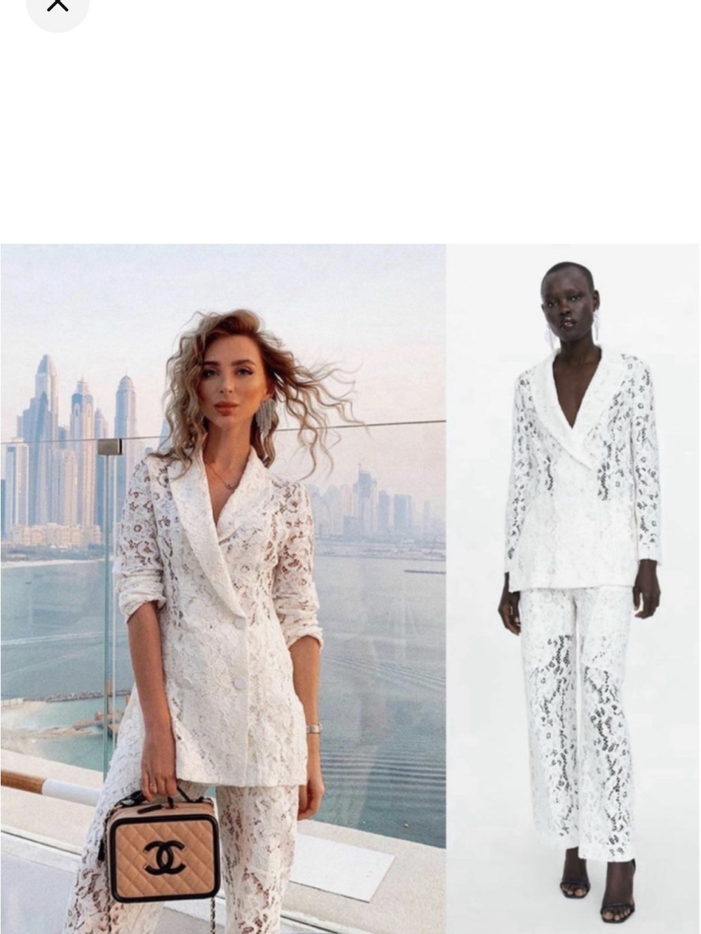 ZARA Cream Lace Double-Breasted Blazer